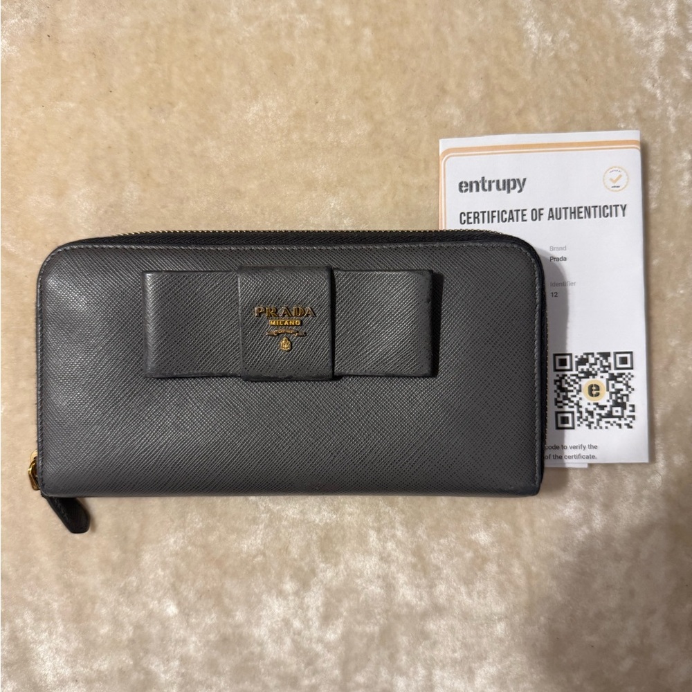 Prada Charcoal Leather Zip-Around Wallet